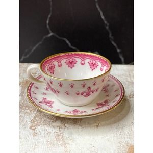 Spode England bone china mini tea cup pink fleur de lis